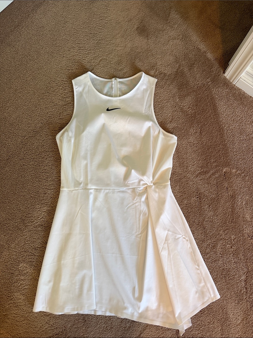 Nike White Sleeveless Mini Dress with Black Swoosh and Side Twist